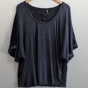 🌞Bordeaux Gray/Blk Batwing Sleeve Cutout Back Top